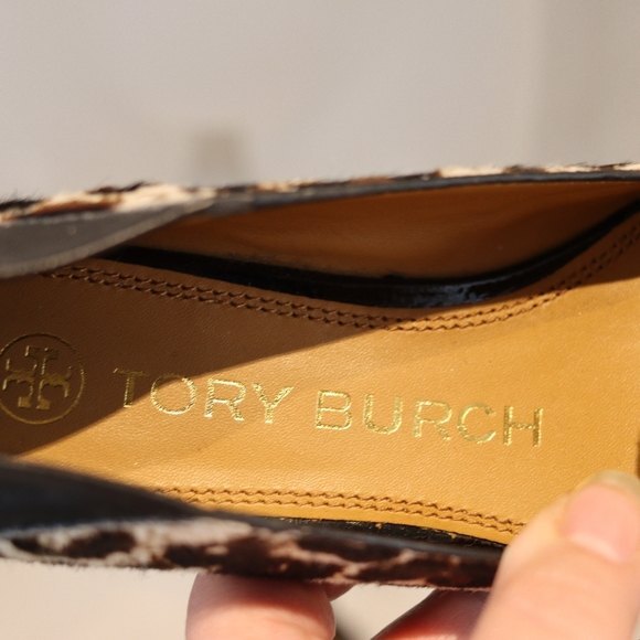Tory Burch Leopard Print Loafers Size 5 - Calf Hair Apron Toe Ballet Flats - Picture 7 of 10